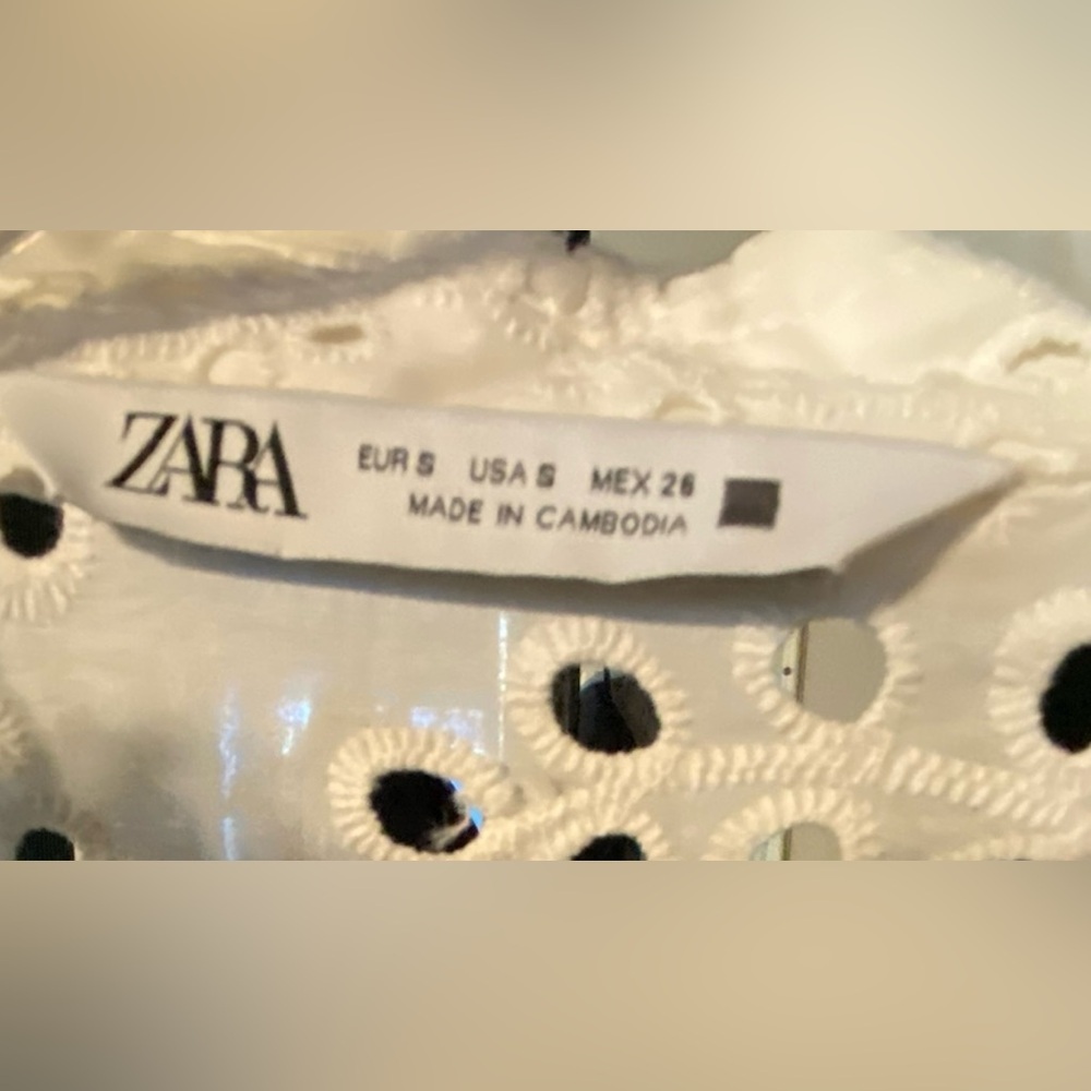 Zara White Eyelet Midi Dress Small 100% Cotton Boho Chic Tiered Shirt Dress S - Picture 5 of 7